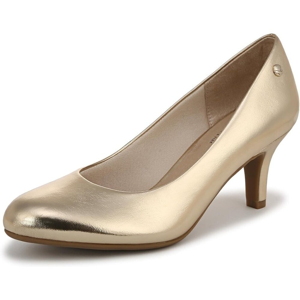 LifeStride Women Gold MetallicPolyurethane Closed Pointed Toes Kitten Heel Pumps
